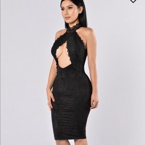 Black velvet and lace dress from Fashion Nova.